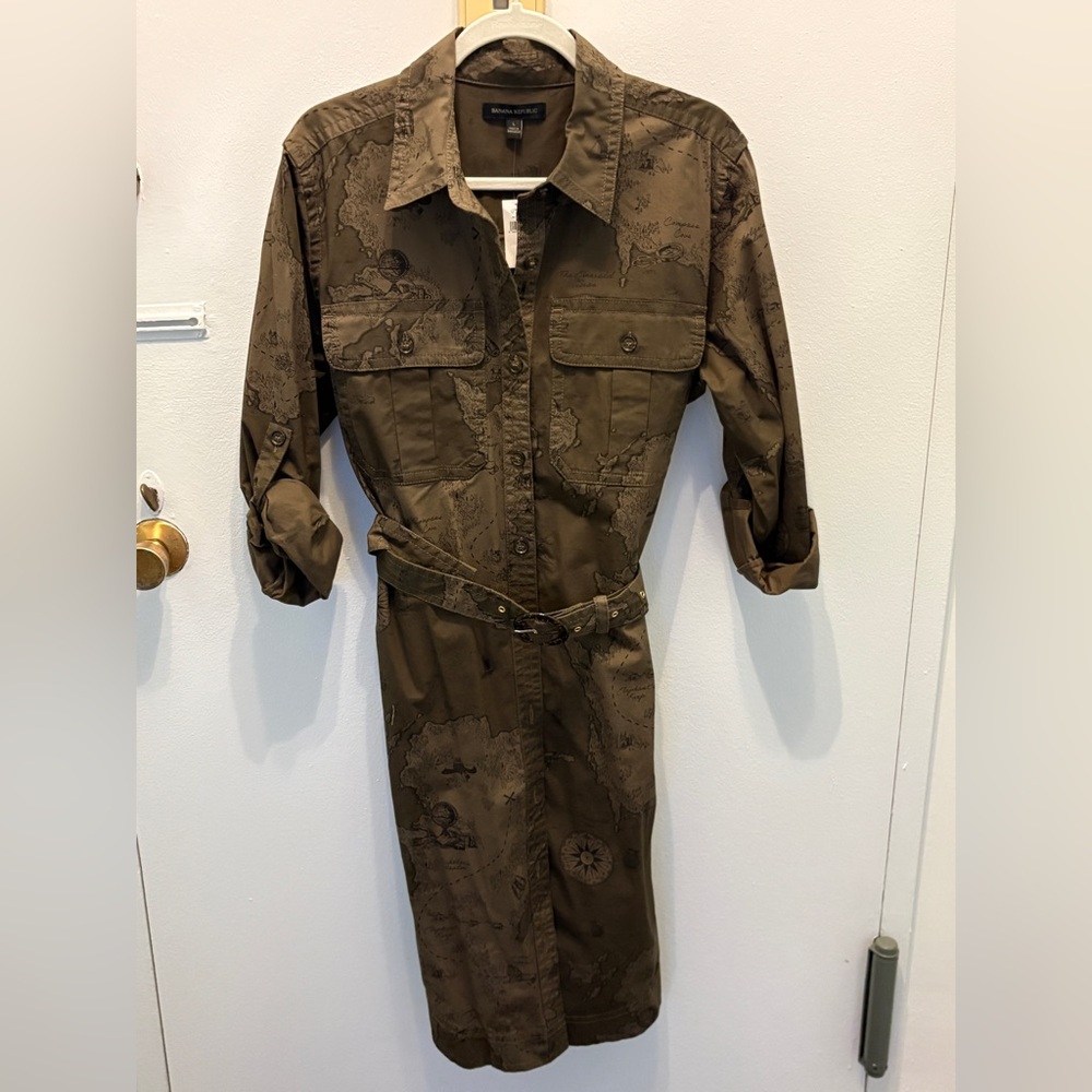 BNWT HTF Banana Republic Dark Olive Long Sleeve Dress